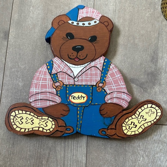 Vintage 90s Hand Crafted Wooden ‘Teddy’ Bear Nursery Kids Boys Room Decor - Picture 8 of 16